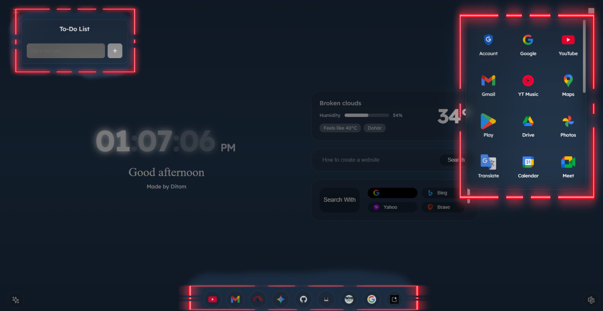 Dashboard overview showing productivity tools